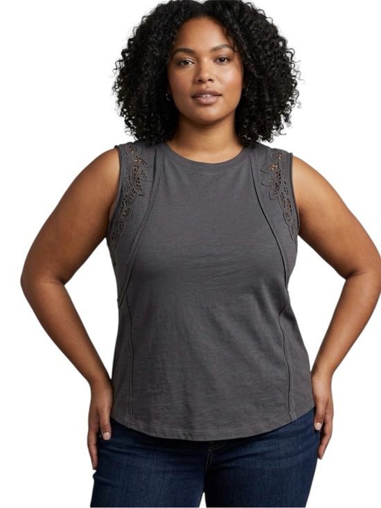 Maurices Tops - Maurices Sleeveless Grey Raw Edge Top With Crochet Lace Details Size Xlarge
